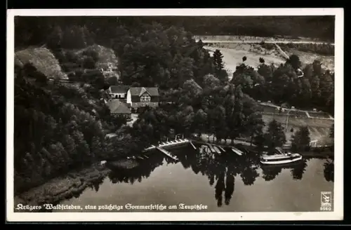AK Teupitz / Mark, Gaststätte Krüger's Waldfrieden mit Teupitzsee, Luftaufnahme