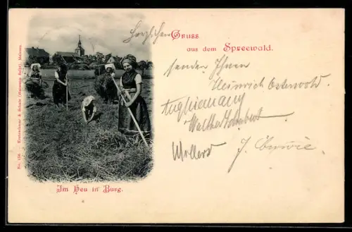 AK Burg /Spreewald, Bäuerinnen ernten Heu