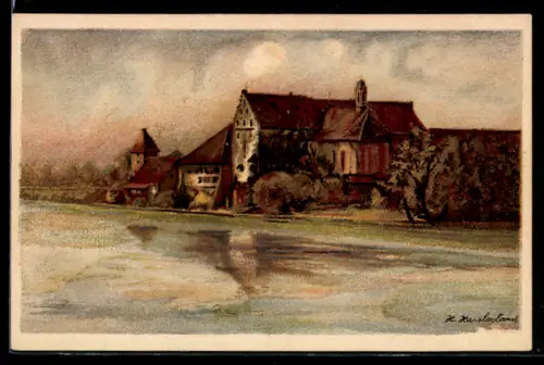 Künstler-AK Beuggen am Rhein, Schloss Beuggen an der Rheinfront