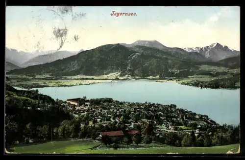 AK Tegernsee, Blick auf See und Ort vor Alpenpanorama