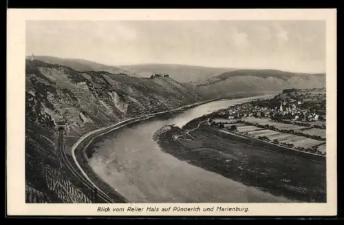 AK Pünderich, Blick vom Reiler Hals auf Pünderich und Marienburg