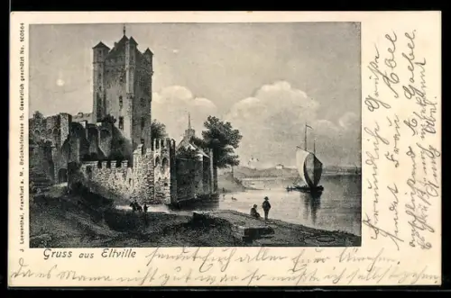 Künstler-AK Eltville, Schloss Eltville, Rheinufer