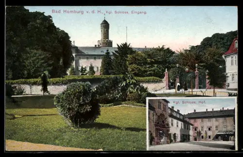 AK Bad Homburg v. d. H., Kgl. Schloss, Eingang mit Anlagen u. Hof