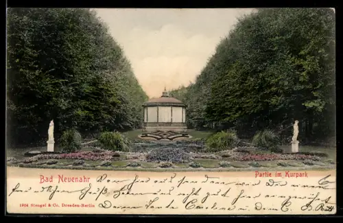 AK Bad Neuenahr, Partie im Kurpark, Statuen, Pavillon