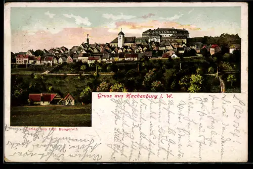 AK Hachenburg i. W., Ortsansicht mit Kirche und Schloss