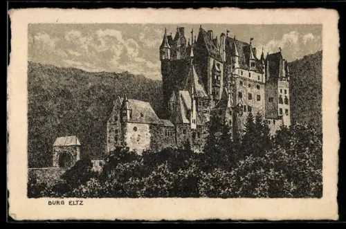 Künstler-AK Burg Eltz, Gesamtansicht der Burg
