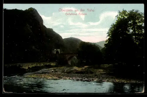 AK Oberstein an der Nahe, Gefallene Felsen, Brücke