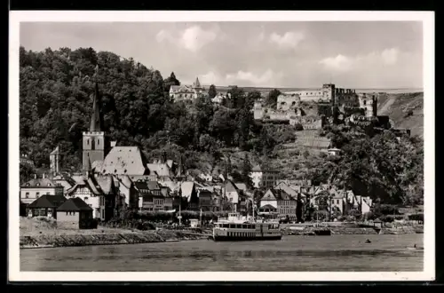 AK St. Goar am Rhein, Ruine Rheinfels, Stadtansicht, Rhein
