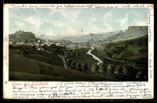 AK Gerolstein, Panorama mit Burg und Ort