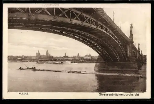 AK Mainz, Strassenbrückendurchsicht auf die Stadt