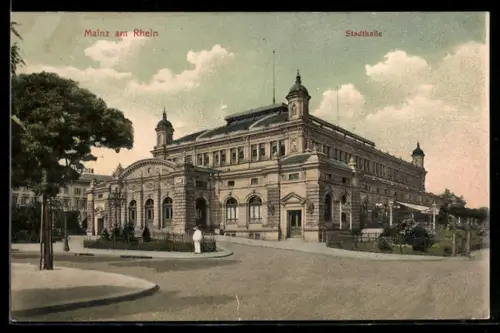 AK Mainz am Rhein, Stadthalle mit Vorplatz