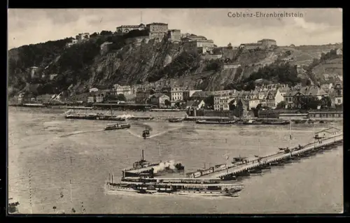 AK Koblenz-Ehrenbreitstein, Festung Ehrenbreitstein, Rhein, Dampfschiffe