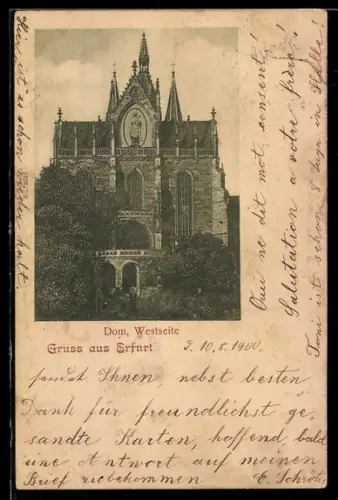 AK Erfurt, Ansicht der Westseite vom Dom