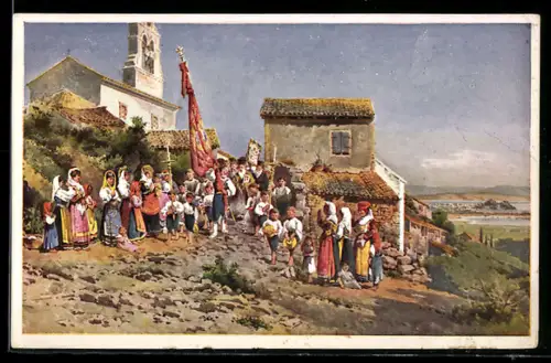 AK Viro / Corfou, Procession au village