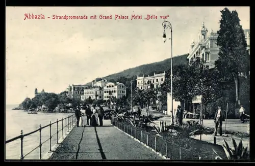 AK Abbazia, Strandpromenade mit Grand Palace Hotel Bellevue