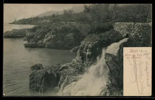 AK Icici, Wegpartie nach Abbazia mit Wasserfall