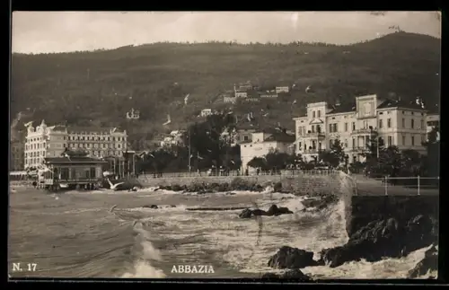 AK Abbazia, Uferpartie bei rauer See