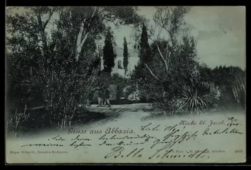 Mondschein-AK Abbazia, Kirche St. Jacob