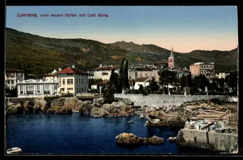 AK Lovrana, Ansicht vom neuen Hafen mit Cafe Adria