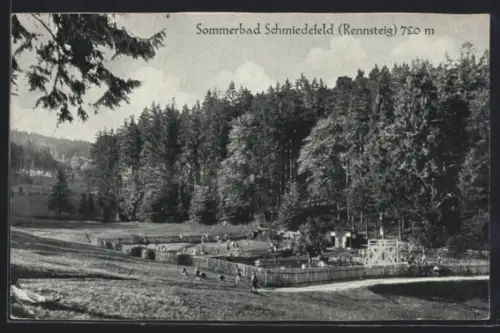 AK Schmiedefeld / Rennsteig, Schwimmbad mit Besuchern