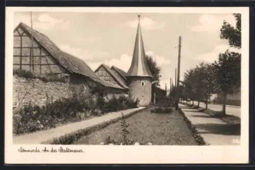 AK Sömmerda, Strassenpartie an der Stadtmauer