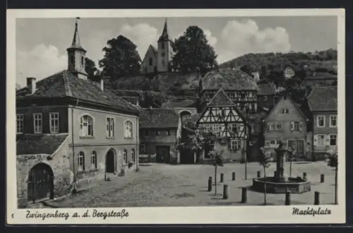 AK Zwingenberg a. d. Bergstrasse, Marktplatz mit Kirche