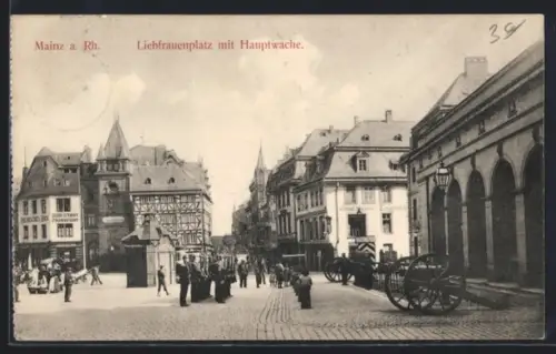 AK Mainz a. Rh., Gasthaus Zur Stadt Frankfurt und Hauptwache am Liebfrauenplatz