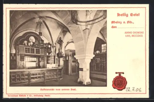 AK Mainz a. Rh., Heilig Geist, Buffetansicht vom unteren Saal