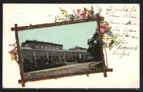 Lithographie Homburg v. d. H., Kurhaus-Terrasse, Alpenblumen, Passepartout