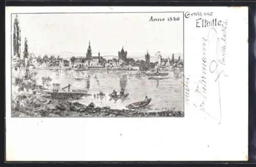 Lithographie Eltville, Teilansicht anno 1840