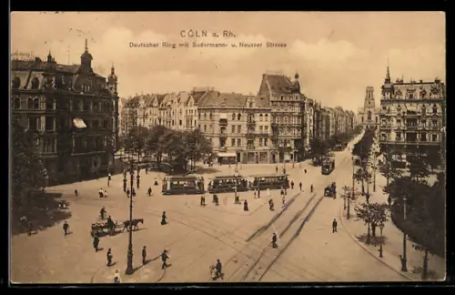 AK Köln-Neustadt, Deutscher Ring, Sudermann-und Neusser Strasse und Strassenbahn