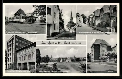 AK Frankfurt-Heddernheim, Bahnhof, Schule, Vereinigte Metallwerke A.G.