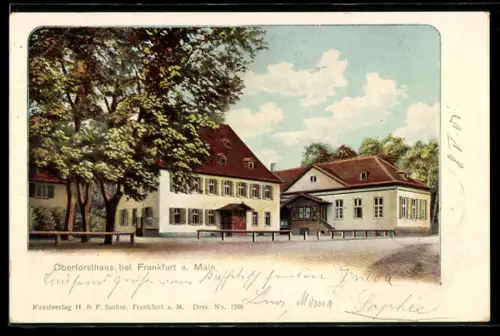 AK Frankfurt-Niederrad, Partie am Gasthaus Oberforsthaus