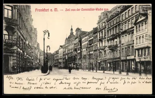 AK Frankfurt a. M., Zeil mit Geschäften von der Constabler-Wache aus