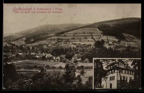AK Quittelsdorf b. Rottenbach, Totalansicht mit Gast- und Rasthaus zur Trompete