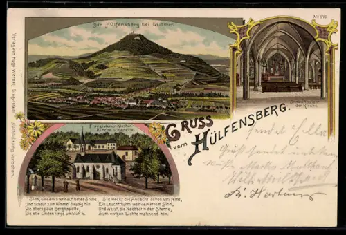 Lithographie Hülfensberg, Gesamtansicht mit Franziskanerkloster