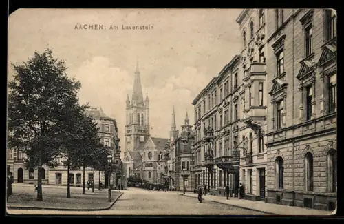 AK Aachen, Strasse am Lavenstein mit Kirche