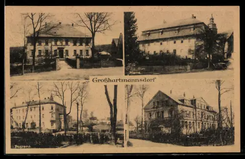 AK Grosshartmannsdorf, Kirche, Postamt
