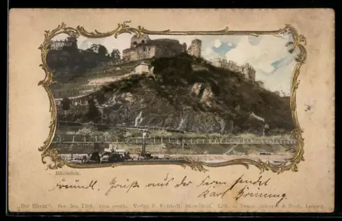 Lithographie St. Goar, Burg Rheinfels, Passepartout