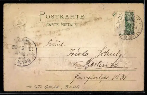 Lithographie St. Goar, Burg Rheinfels, Passepartout