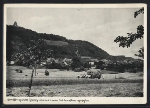 AK Tholey /Saar, Ortsansicht mit Ruine, Heuwagen