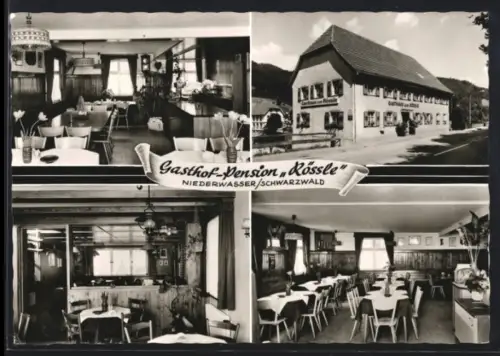 AK Niederwasser /Schwarzwald, Gasthof-Pension Rössle D. Kammerer, Gasthaus, Speisesaal, Gastzimmer