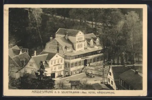 AK Mägdesprung i. Harz, Hotel Mägdesprung aus der Vogelschau