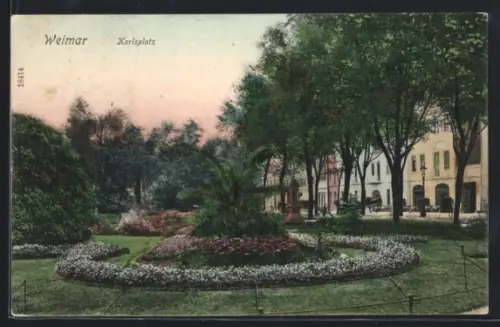 AK Weimar, Karlplatz, Anlage mit Blumenbeeten
