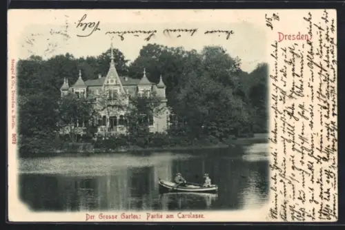 AK Dresden, Grosser Garten, Partie am Carolasee