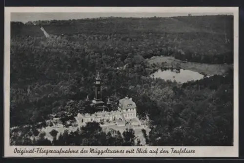 AK Berlin-Köpenick, Müggelturm, Teufelssee, Original-Fliegeraufnahme