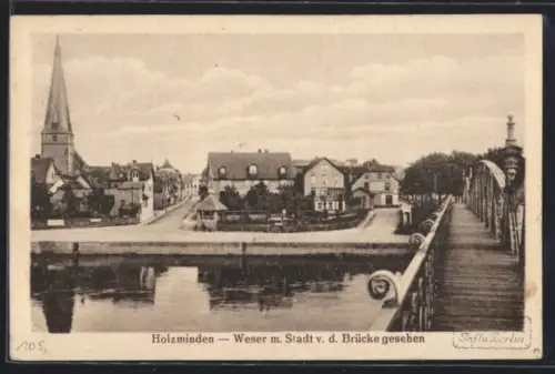 AK Holzminden, Weser mit Stadt von der Brücke gesehen