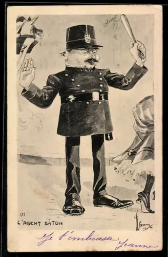 AK Französischer Polizist mit Schlagstock