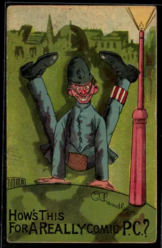 Künstler-AK Britischer Polizist bei akrobatischen Übungen