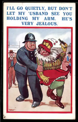 Künstler-AK Britischer Polizist führt betrunkene Frau ab